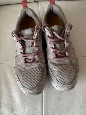 Ryka Hiking Shoes.  Khaki suede with mesh upper and rust detailing. Size 8.5